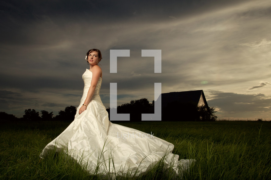 Bride in grass field