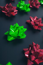 red and green Christmas bows 