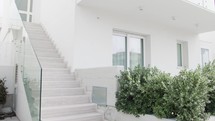 modern house staircase with glass railing