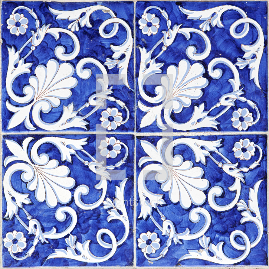blue and white tiles 