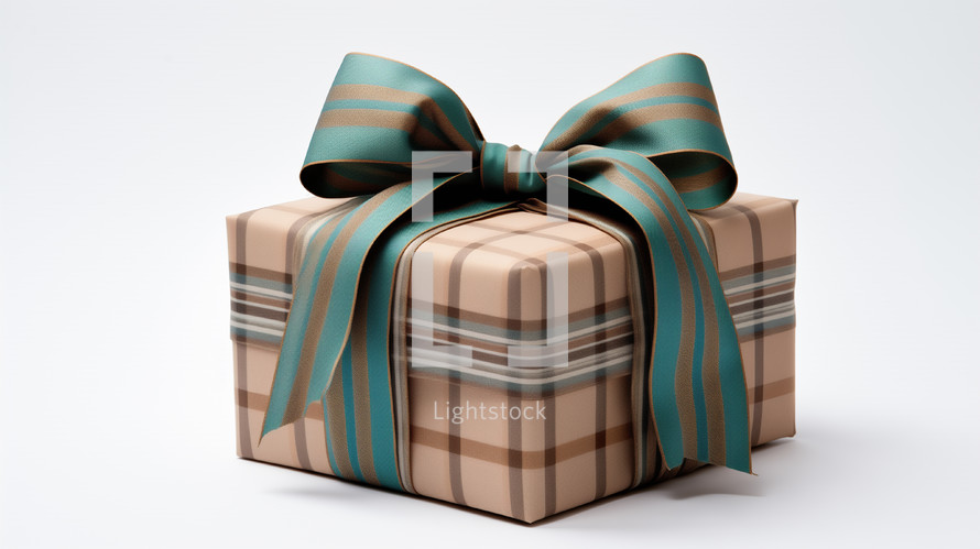 Brown paper plaid gift with ribbon. 