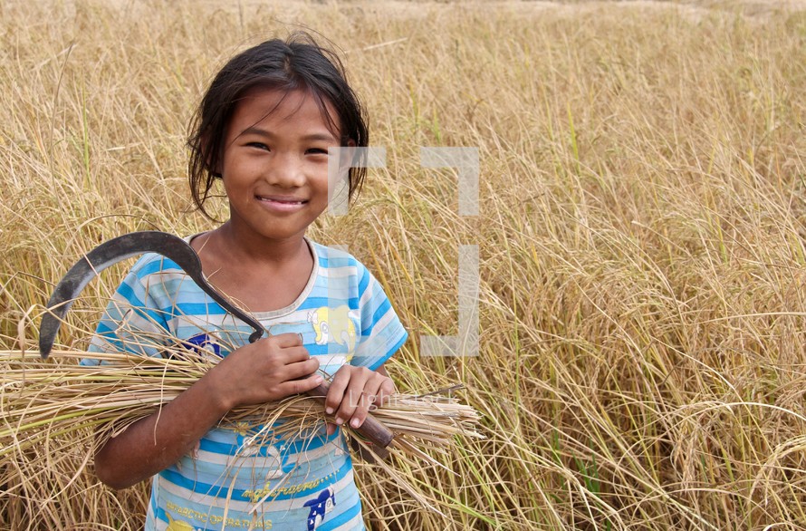 a girl child in the fields of Nepal 
