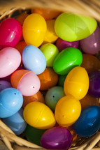 plastic Easter eggs in a basket