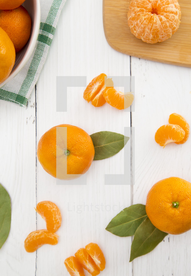 Fresh Mandarin Oranges on a White Background