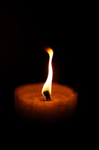 flame on a candle in darkness 