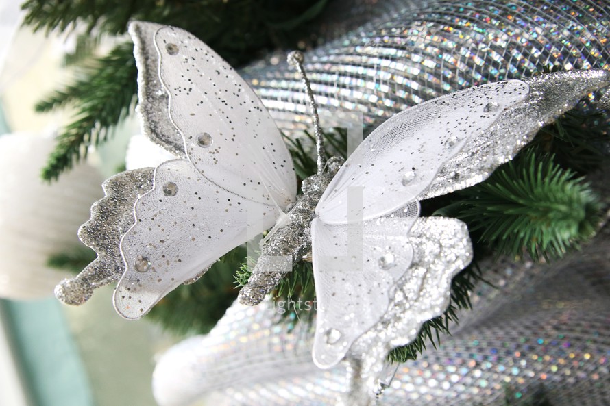white butterfly Christmas ornament 
