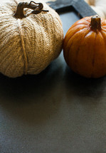 a burlap and orange pumpkin 