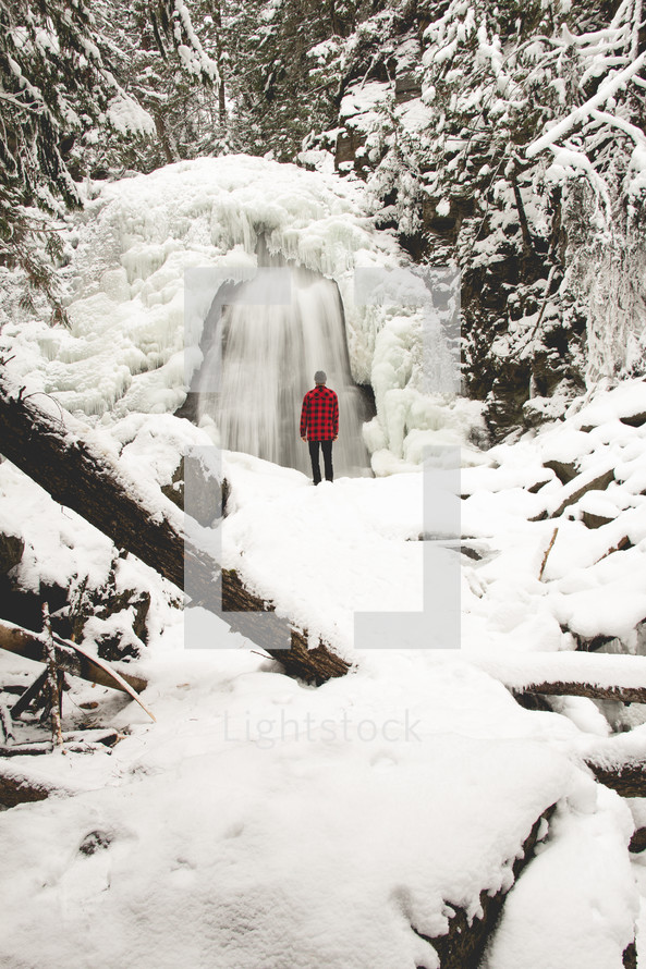man standing in a winter forest 