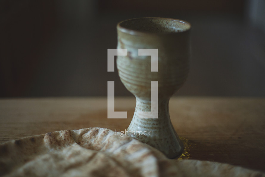 clay chalice and unleavened bread 