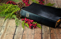 a Bible on a winter scene 