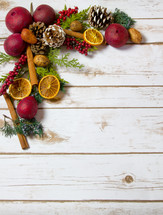 fall potpourri in a corner on wood background 