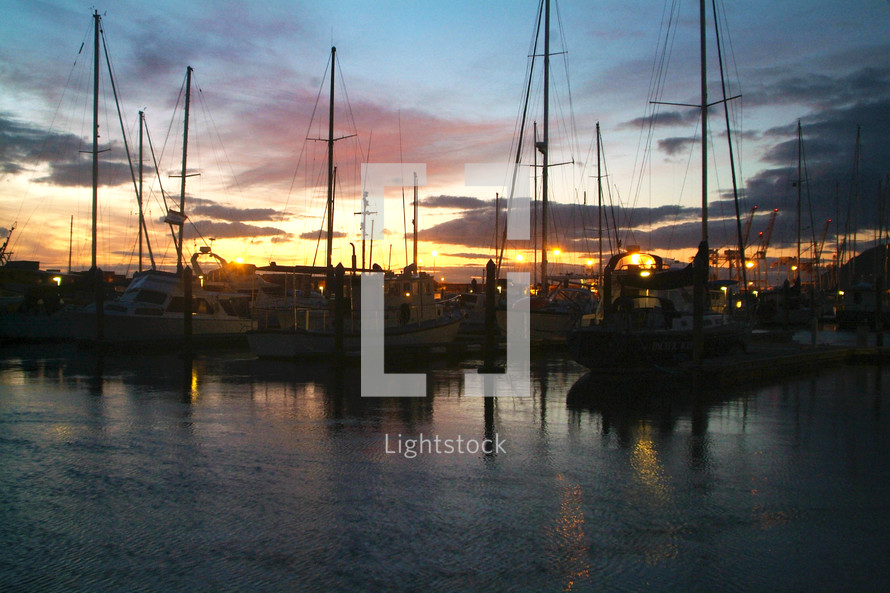 Boats at the dock at dusk