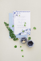 wedding invitation and rings 