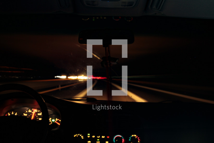 dashboard of a car at night 
