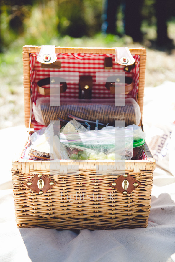 A full picnic basket. 
