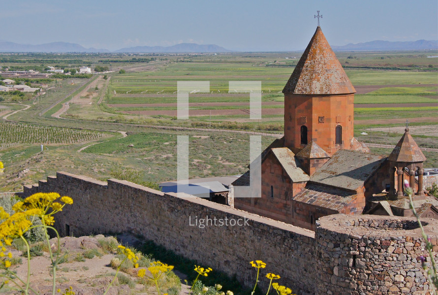 Rural stone church at the foot of Mr Ararat