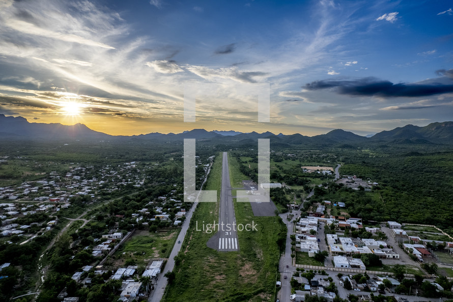 aerial view over a town in Mexico 