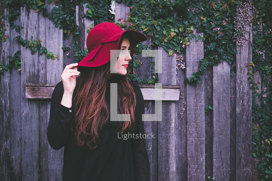 red hat on a woman's head