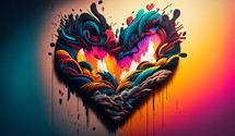 Colorful AI art of graffiti heart on wall