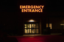 A hospital emergency entrance at night