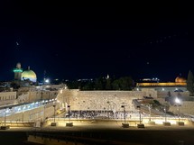 The Western Wall lit up in Jerusalem at night