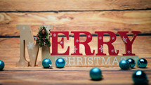 Merry Christmas Sign with Blue balls