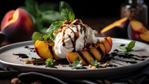 Abstract art. Colorful painting art of an exquisite plate of food. Grilled Peach and Burrata Salad.