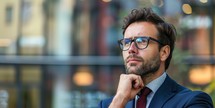 Thoughtful businessman with eyeglasses looking away while standing outdoors
