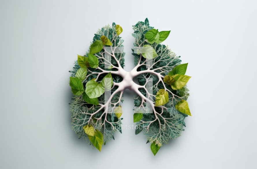 Depiction of human lungs transformed into the likeness of leaves