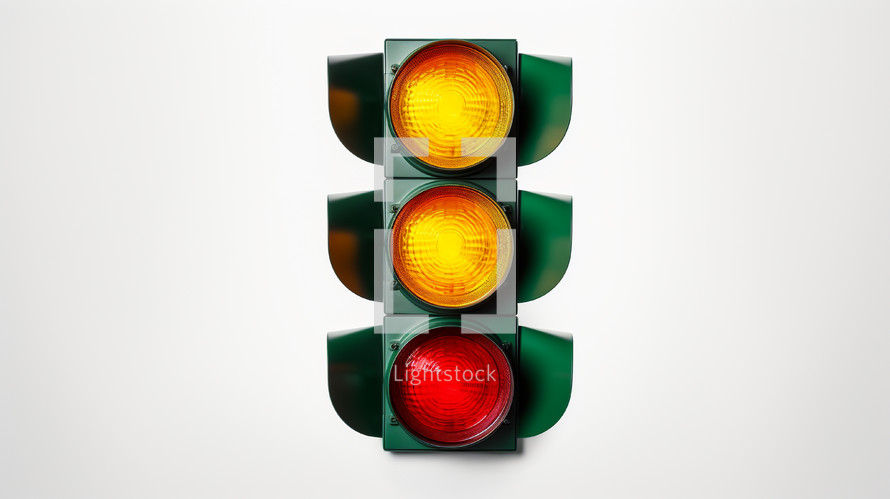 Stop light with two yellows and one red. 