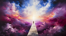 Path leading up to heaven toward the light. Christian illustration. 
