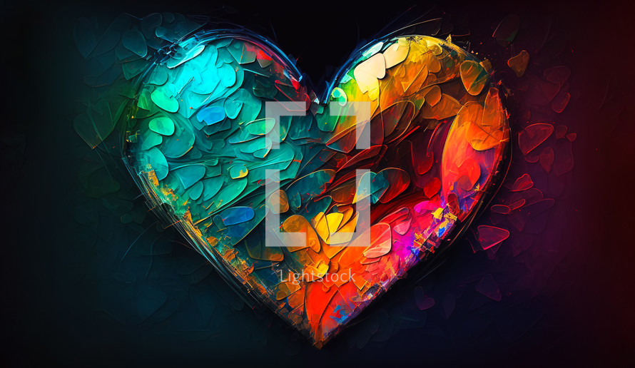 Abstract art. Colorful painting art of a heart shape. 