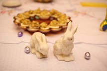 deviled eggs and bunny decorations for Easter 