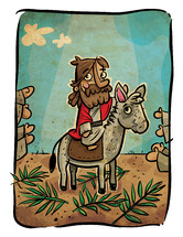 Jesus riding on a donkey 