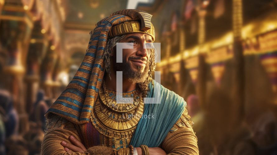 Colorful painting art portrait of Joseph in Egypt. Old testament. Christian illustration.