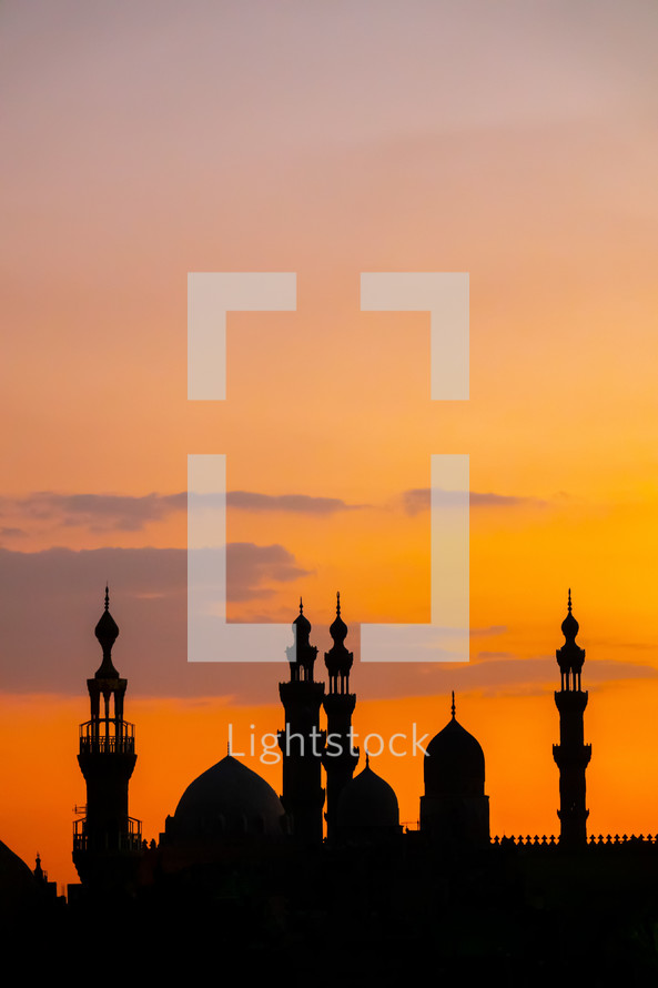mosque silhouette at sunset 