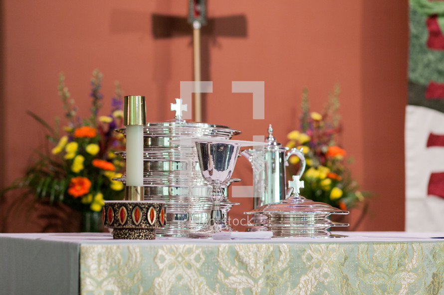 communion elements on an altar 