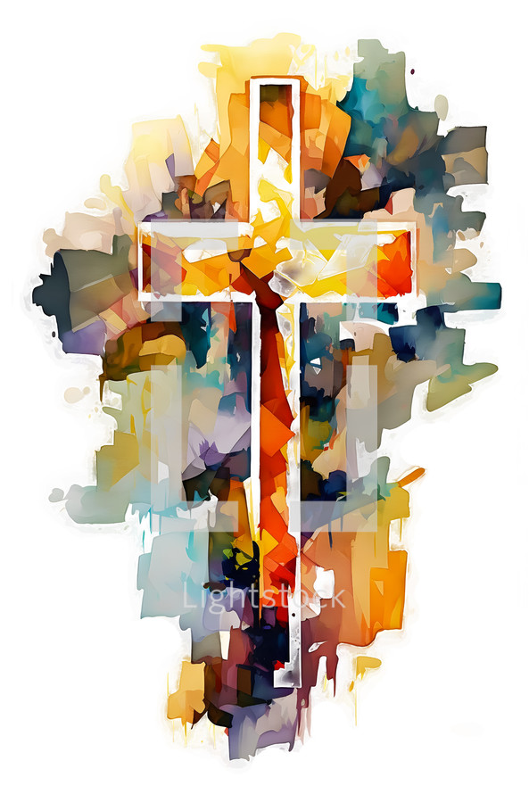 Colorful AI art of the cross. Christian illustration.