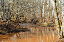 muddy river and bare winter trees 