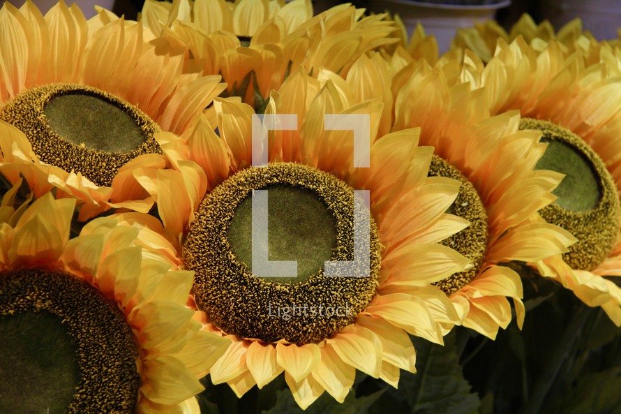 Artificial sunflowers closeup 