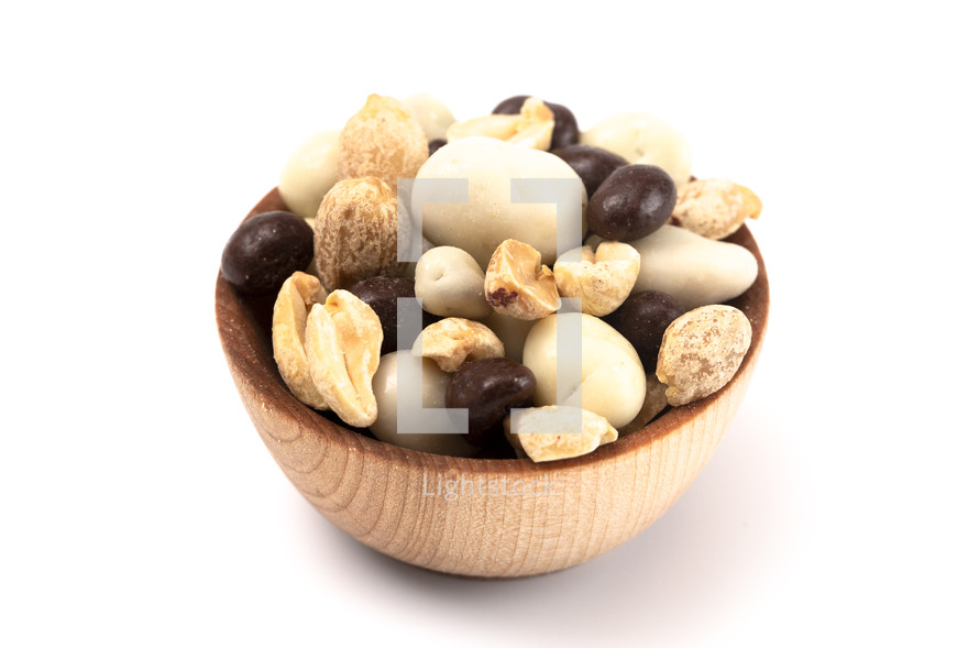 A Wooden Bowl Filled with Healthy Trail Mix