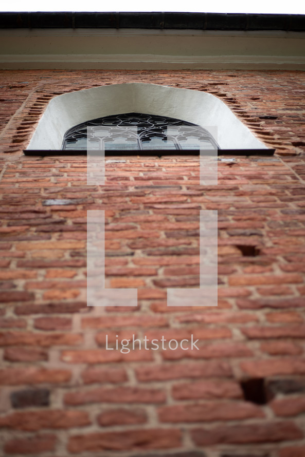 A church window seen from below