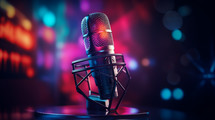 Microphone in a colorful setting. 