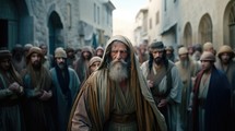 Jewish men in the street. Old testament. Biblical Scene