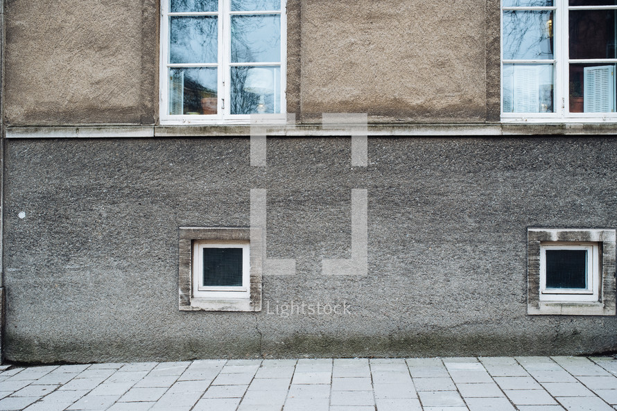 concrete wall with windows 