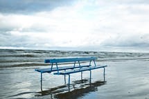 Bench on the Baltic sea shore