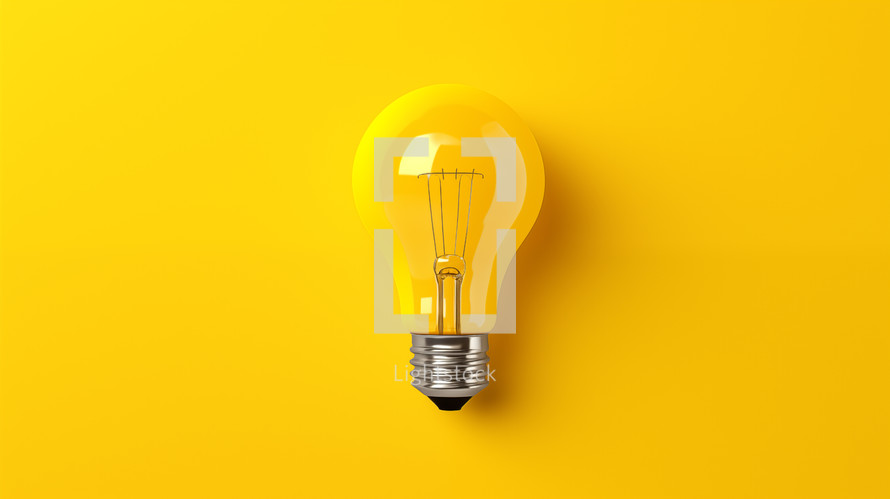 Yellow light bulb on yellow background. Idea concept. 