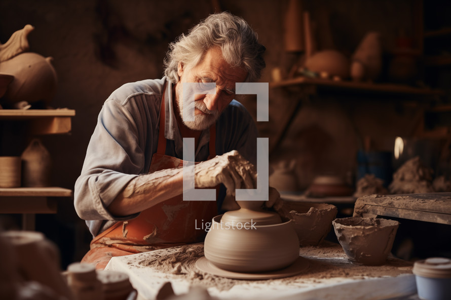 Potter working at his studio