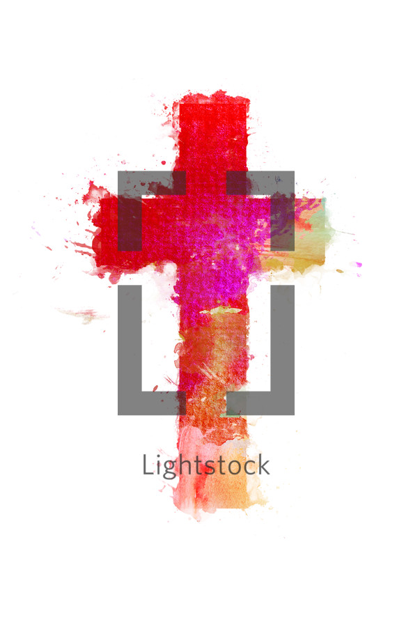 Bright, watercolor painted cross