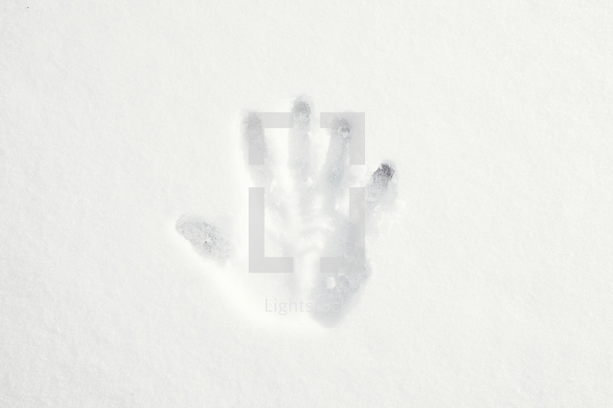 Handprint in the snow.